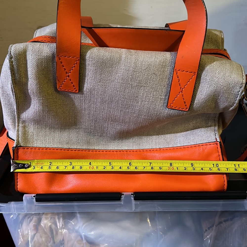 Kate Spade Tan Canvas Orange Carrot Leather Trim Strap Crossbody Shoulder Bag - Picture 14 of 15